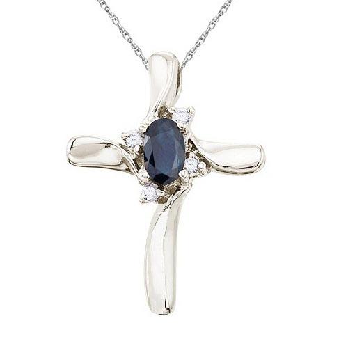 Blue Sapphire and Diamond Cross Necklace Pendant 14k Wh: Blue Sapphire and Diamond Cross Necklace Pendant 14k White Gold -- CENTER STONE; Sapphire CENTER STONE CLARITY; CENTER STONE COLOR; Blue CENTER STONE SETTING; Prong SIDE STONE CLARITY; SI SIDE STONE C