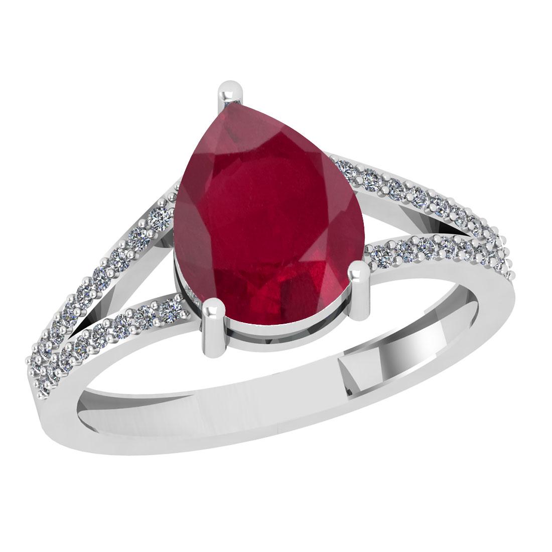 2.67 Ctw SI2/I1 Ruby And Diamond 14K White Gold Ring: 2.67 Ctw SI2/I1 Ruby And Diamond 14K White Gold Ring -- Color Stone Weight : 2.50 Ctw (Pear Cut ) Center Stone Color : Ruby Center Stone Setting : Prong Side Stone Weight Of Ctw 0.17 Ctw Side Stone Co