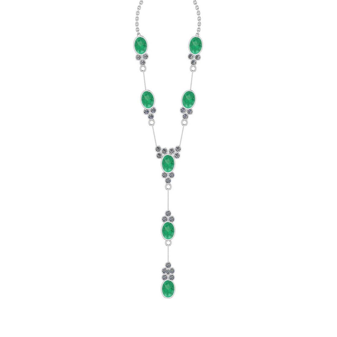 10.50 Ctw SI2/I1 Emerlad And Diamond 14K White Gold Yar: 10.50 Ctw SI2/I1 Emerlad And Diamond 14K White Gold Yard Necklace -- Color Stone Weight : 9.00 Ctw ( Oval Cut ) Center Stone Color :-Emerlad Center Stone Setting : Bezel Side Stone Weight Of Ctw 1.50 
