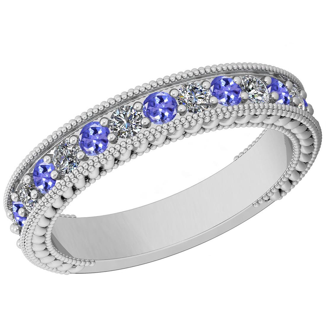 0.83 Ctw SI2/I1 Tanzanite And Diamond 14K White Gold Fi: 0.83 Ctw SI2/I1 Tanzanite And Diamond 14K White Gold Filigree Band Ring -- Center Weight : 0.44 Ctw ( Round Cut ) Center Color :- Tanzanite Stone Setting : Prong Side Stone Weight Of Ctw 0.39 Ctw Side