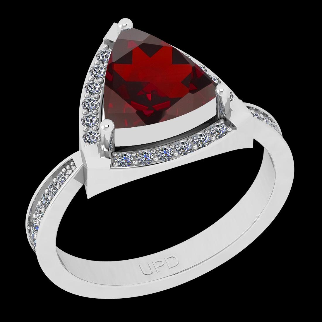 Certified 1.84 Ctw I2/I3 Garnet And Diamond 10K White G: Certified 1.84 Ctw I2/I3 Garnet And Diamond 10K White Gold Ring -- Center Stone Approx Weight: 1.46 Ctw (Trillion Cut) Center Stone Color: Garnet Center Stone Setting: Prong Side Stone 0.38 Ctw Side S