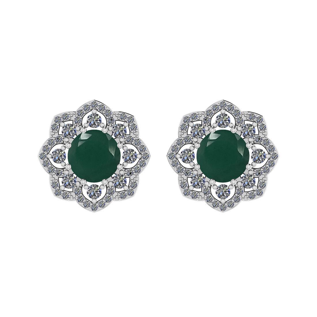 Certified 2.24 Ctw SI2/I1 Emerald And Diamond 14K White: Certified 2.24 Ctw SI2/I1 Emerald And Diamond 14K White Gold Stud Earrings -- Center Stone Weight : 1.71 Ctw (Round Cut) Center Stone Color :-Emerald Center Stone Setting : Prong Side Stone Weight Of