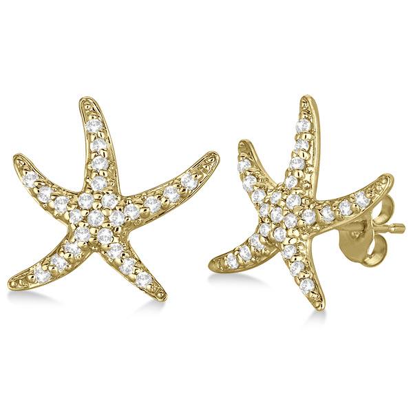 Diamond Starfish Earrings 14k Yellow Gold 0.50ctw: Diamond Starfish Earrings 14k Yellow Gold 0.50ctw -- CENTER STONE; Diamond CENTER STONE CLARITY; SI1-SI2 CENTER STONE COLOR; J-K CENTER STONE SETTING; Pave SIDE STONE CLARITY; SIDE STONE COLOR; SIDE S