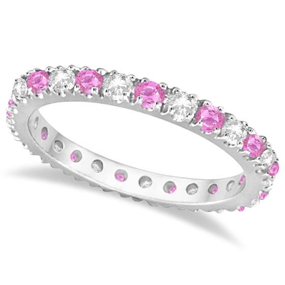 Diamond and Pink Sapphire Eternity Ring Stackable 14k W: Diamond and Pink Sapphire Eternity Ring Stackable 14k White Gold 0.63ctw -- CENTER STONE; Sapphire CENTER STONE CLARITY; CENTER STONE COLOR; Pink CENTER STONE SETTING; Prong SIDE STONE CLARITY; SI SID