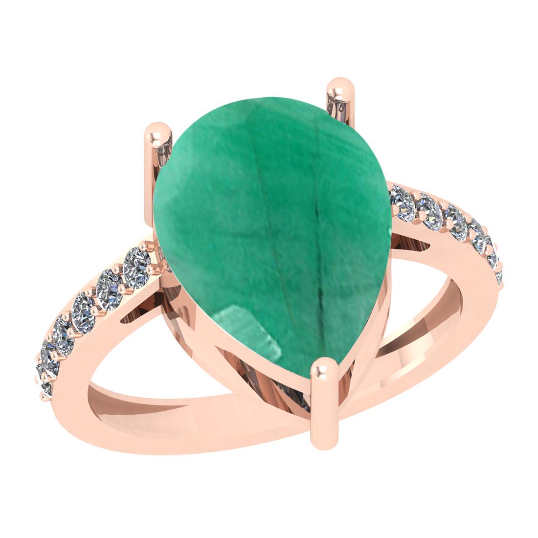 6.30 Ctw SI2/I1 Emerald And Diamond 14K Rose Gold Ring: 6.30 Ctw SI2/I1 Emerald And Diamond 14K Rose Gold Ring -- Color Stone Weight : 6.00 Ctw (Pear Cut ) Center Stone Color : Emerald Center Stone Setting : Prong Side Stone Weight Of Ctw 0.30 Ctw Side Sto