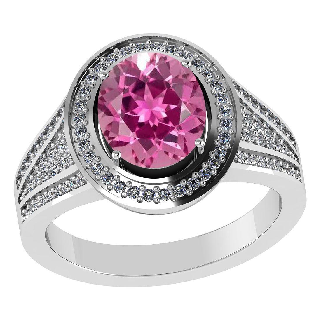 Certified 2.50 CTW Genuine Pink Tourmaline And Diamond: Certified 2.50 CTW Genuine Pink Tourmaline And Diamond 14K White Gold Ring -- Center Stone 1.60 CTWOval Center Stone Clarity:SI1-SI2 Center Stone Color: Genuine Pink Tourmaline Stone Setting ;Prong Si