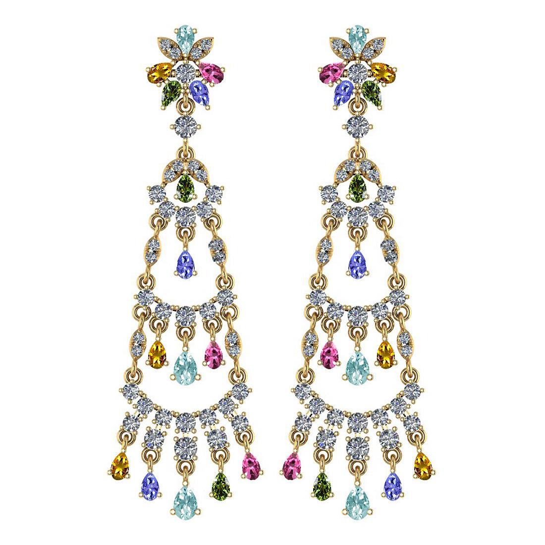 15.76 Ctw SI2/I1 Multi Sapphire,tanzanite,Aquamarine An: 15.76 Ctw SI2/I1 Multi Sapphire,tanzanite,Aquamarine And Diamond 14K Yellow Gold Dangling Earrings -- Multi Weight : 8.50 Ctw ( Pear Cut ) Multi Color :- Sapphire,tanzanite,Aquamarine Stone Setting :