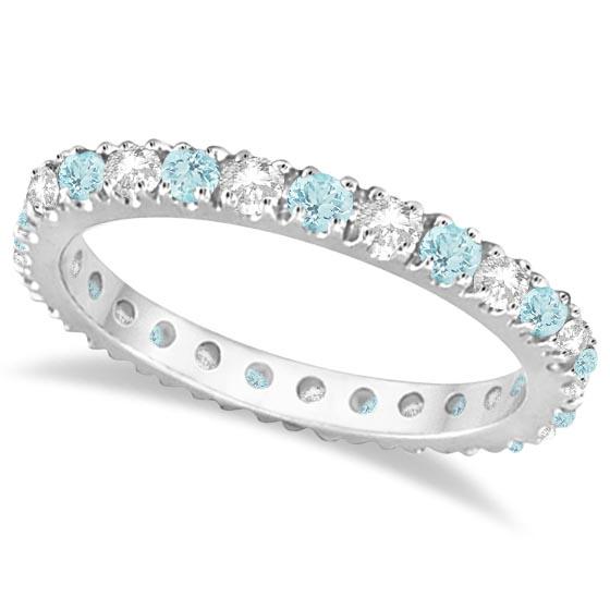 Diamond and Aquamarine Eternity Ring Stack Band 14K Whi: Diamond and Aquamarine Eternity Ring Stack Band 14K White Gold 0.51ctw -- CENTER STONE; Aquamarine CENTER STONE CLARITY; CENTER STONE COLOR; Blue CENTER STONE SETTING; Prong SIDE STONE CLARITY; SI SID