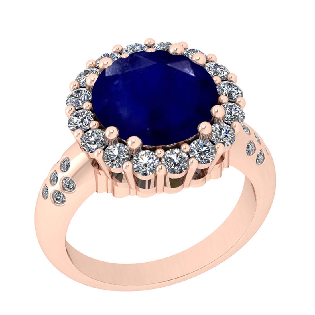 4.30 Ctw VS/SI1 Blue Sapphire And Diamond 14K Rose Gold: 4.30 Ctw VS/SI1 Blue Sapphire And Diamond 14K Rose Gold Engagement Halo Ring -- Center Stone Weight : 3.00 Ctw ( Round Cut ) Center Stone Color : Blue Sapphire Stone Setting : Prong Side Diamond Weigh