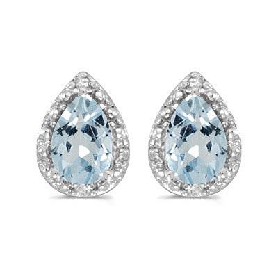 Pear Aquamarine and Diamond Stud Earrings 14k White Gol: Pear Aquamarine and Diamond Stud Earrings 14k White Gold 1.20ctw -- CENTER STONE; Aquamarine CENTER STONE CLARITY; CENTER STONE COLOR; CENTER STONE SETTING; Prong SIDE STONE CLARITY; SI SIDE STONE COL