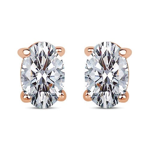 Certified 1.00 CTW Oval Diamond 14K Rose Gold Earring: Certified 1.00 CTW Oval Diamond 14K Rose Gold Earring -- Total Weight Of 2 Pcs. 1.00 CTW Oval Center Stone Clarity: SI2-I1 Center Stone Color G-H : White Diamond Stone Setting ; Prong 14K Rose Gold Ea