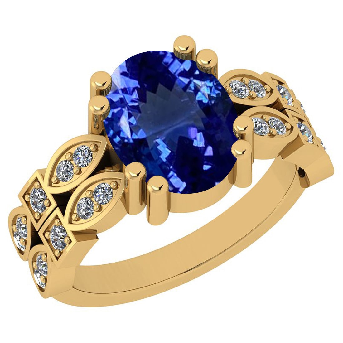 4.68 Ctw VS/SI1 Tanzanite And Diamond 14K Yellow Gold R: 4.68 Ctw VS/SI1 Tanzanite And Diamond 14K Yellow Gold Ring -- Center Stone Approx Weight: 4.48 Ctw (Oval Cut) Center Stone Color: Tanzanite Center Stone Setting: Prong Side Stone 0.20 Ctw Side Stone C