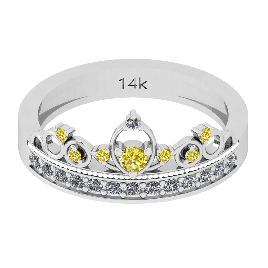 0.27 Ctw I2/I3 Treated Fancy Yellow And White Diamond 1: 0.27 Ctw I2/I3 Treated Fancy Yellow And White Diamond 14K White Gold Eternity Band Ring -- Center Stone Weight : 0.12 Ctw (Round Cut ) Center Stone Color : Treated Fancy Yellow Diamond Center Stone Cl