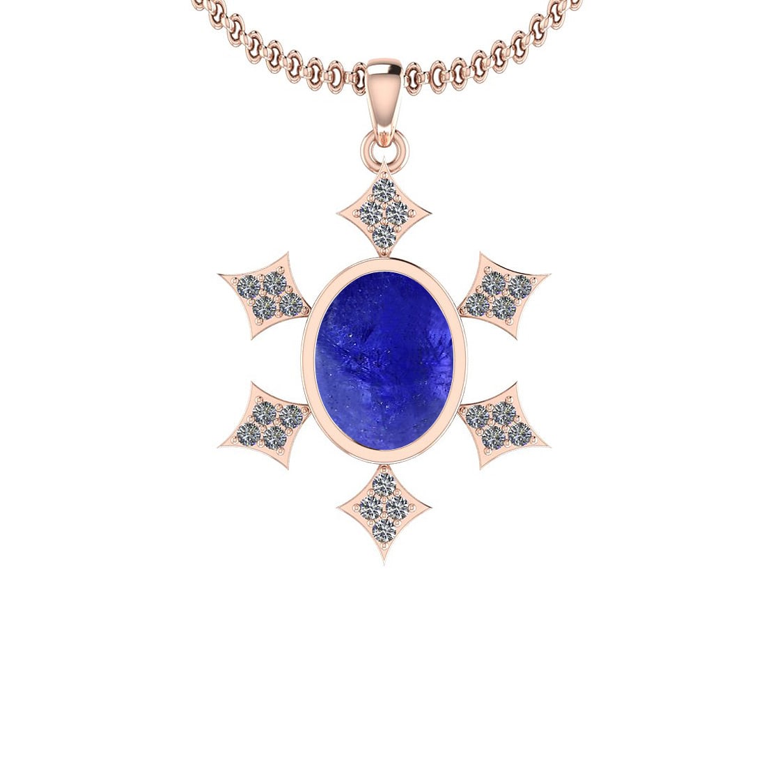 Certified 5.43 Ctw Tanzanite and Diamond I1/I2 14K Rose: Certified 5.43 Ctw Tanzanite and Diamond I1/I2 14K Rose Gold Victorian Style Pendant -- Color Stone Approx Weight: 5.10 Ctw (1 pcs Oval Cabochon) Center Stone Color: Tanzanite Center Stone Setting: Be