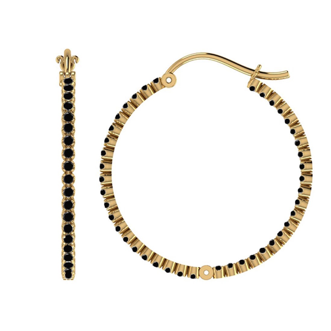 1.52 Ctw i2/i3 Treated Fancy Black Diamond 14K Yellow G: 1.52 Ctw i2/i3 Treated Fancy Black Diamond 14K Yellow Gold Hoop Earrings -- Center Diamond Weight : 1.52 Ctw (Round Cut) Center Diamond Color :-Treated Fancy Black Diamond Center Clarity : I2/I3 Stone