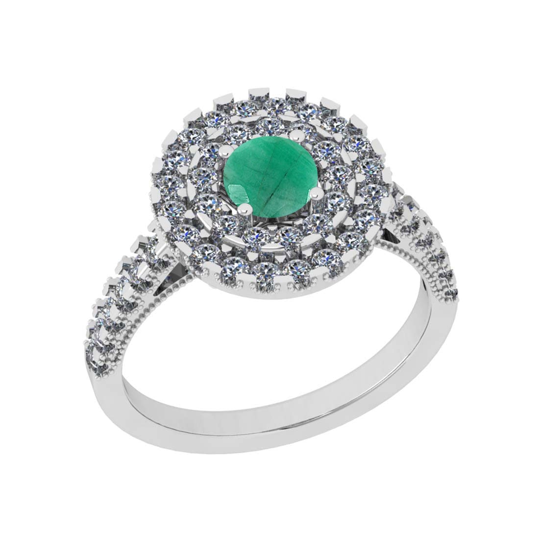 1.30 Ctw SI2/I1 Emerald And Diamond 14K White Gold two: 1.30 Ctw SI2/I1 Emerald And Diamond 14K White Gold two Row Engagement Halo Ring -- Color Stone Weight : 0.50 Ctw (Round Cut ) Center Stone Color : Emerald Center Stone Setting : Prong Side Stone Weigh