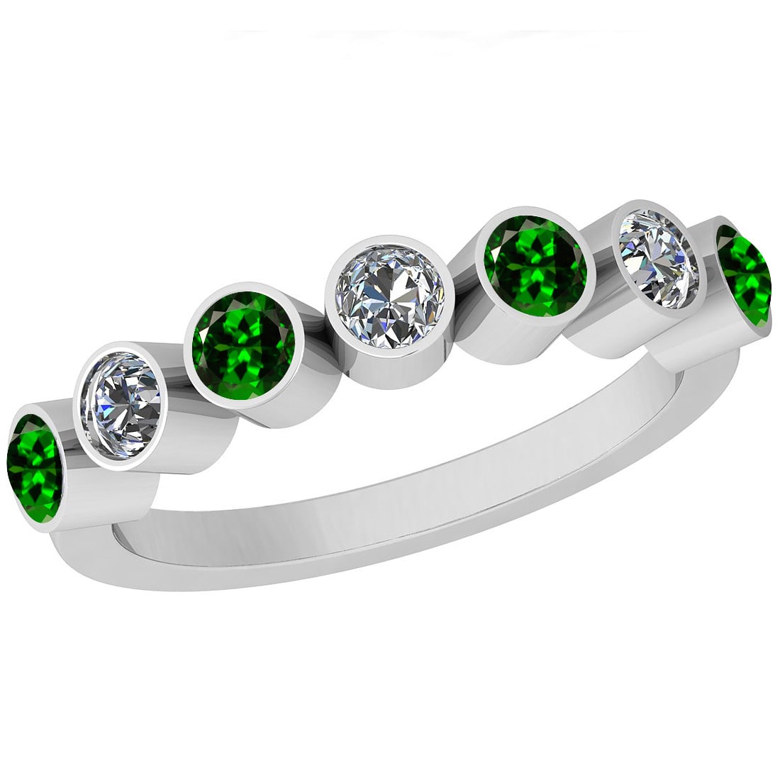 Certified 0.28 Ctw VS/SI1 Tsavorite And Diamond 14k Whi: Certified 0.28 Ctw VS/SI1 Tsavorite And Diamond 14k White Gold Band Ring -- Center Stone Approx Weight: 0.16 Ctw (Round Cut) Center Stone Color: Tsavorite Center Stone Setting: Bezel Side Stone 0.12 C