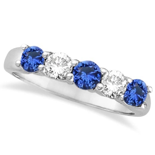 Five Stone Blue Sapphire and Diamond Ring 14k White Gol: Five Stone Blue Sapphire and Diamond Ring 14k White Gold 1.00ctw -- CENTER STONE; Diamond CENTER STONE CLARITY; SI CENTER STONE COLOR; J-K CENTER STONE SETTING; Prong SIDE STONE CLARITY; SIDE STONE CO
