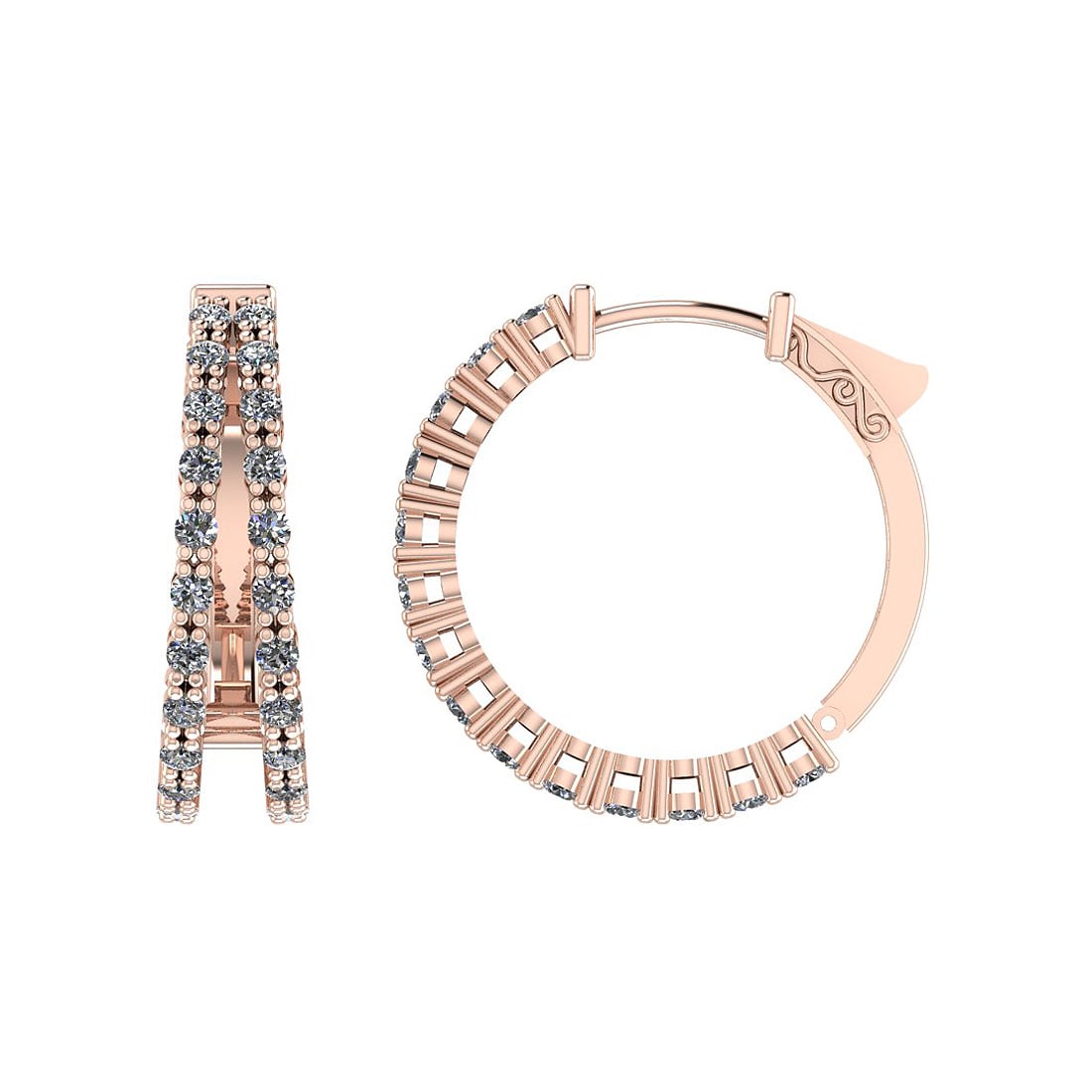0.96 Ctw SI2/I1 Diamond Prong Set 14K Rose Gold Huggie: 0.96 Ctw SI2/I1 Diamond Prong Set 14K Rose Gold Huggie Earrings -- Center Diamond Weight : 0.96 Ctw (Round Cut) Center Diamond Color :- J-K Center Clarity : SI2/I1 Stone Setting : Prong Metal Weight :