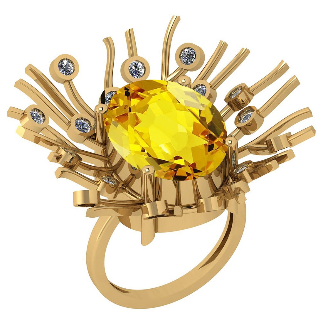 17.72 Ctw I2/I3 Lemon Topaz And Diamond 14k Yellow Gold: 17.72 Ctw I2/I3 Lemon Topaz And Diamond 14k Yellow Gold Engagement Halo Ring -- Center Stone Weight : 17.13 Ctw (1 Psc Oval Cut ) Center Stone Color : Lemon Topaz Center Stone Setting : Prong Side Sto