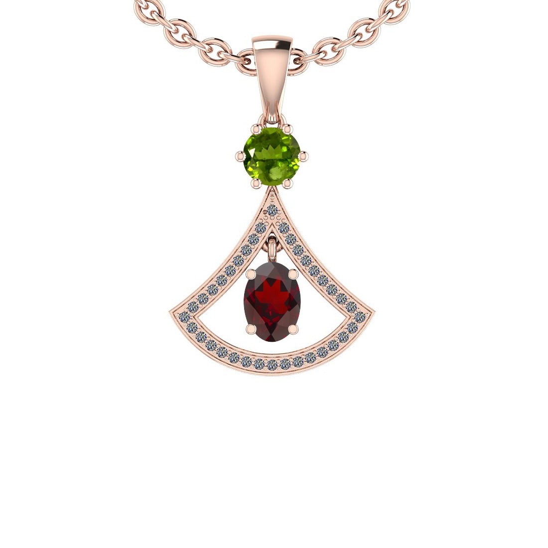 1.46 Ctw I2/I3 Garnet,Peridot And Diamond 10K Rose Gold: 1.46 Ctw I2/I3 Garnet,Peridot And Diamond 10K Rose Gold Pendant -- Center Stone Weight : 1.25 Ctw (Round & Oval Cut) Center Stone Color :-Garnet,Peridot Stone Setting : Prong Side Stone Weight Of Ctw 