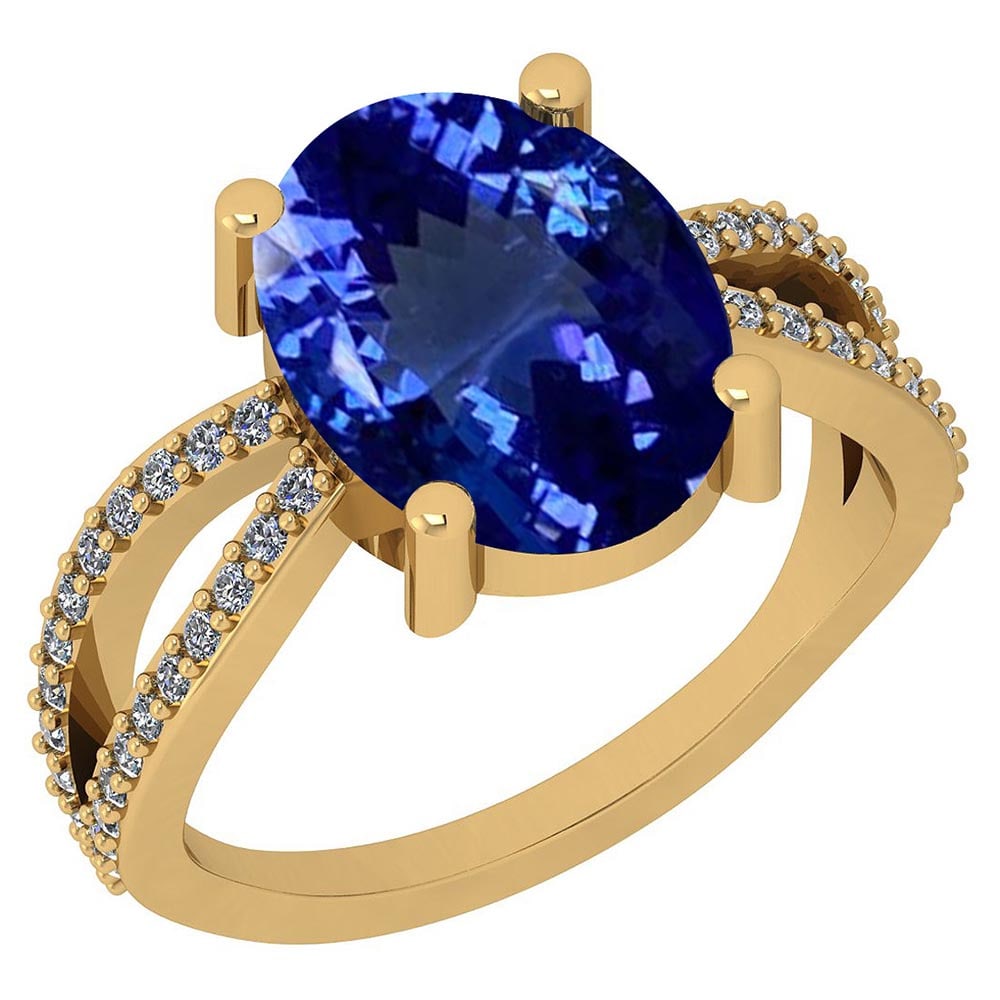 Certified 4.27 Ctw VS/SI1 Tanzanite and Diamond 14K Yel: Certified 4.27 Ctw VS/SI1 Tanzanite and Diamond 14K Yellow Gold Vintage Style Ring -- Color Stone Approx Weight: 4.00 Ctw (1 pcs Oval) Center Stone Color: Tanzanite Center Stone Setting: Prong Side St