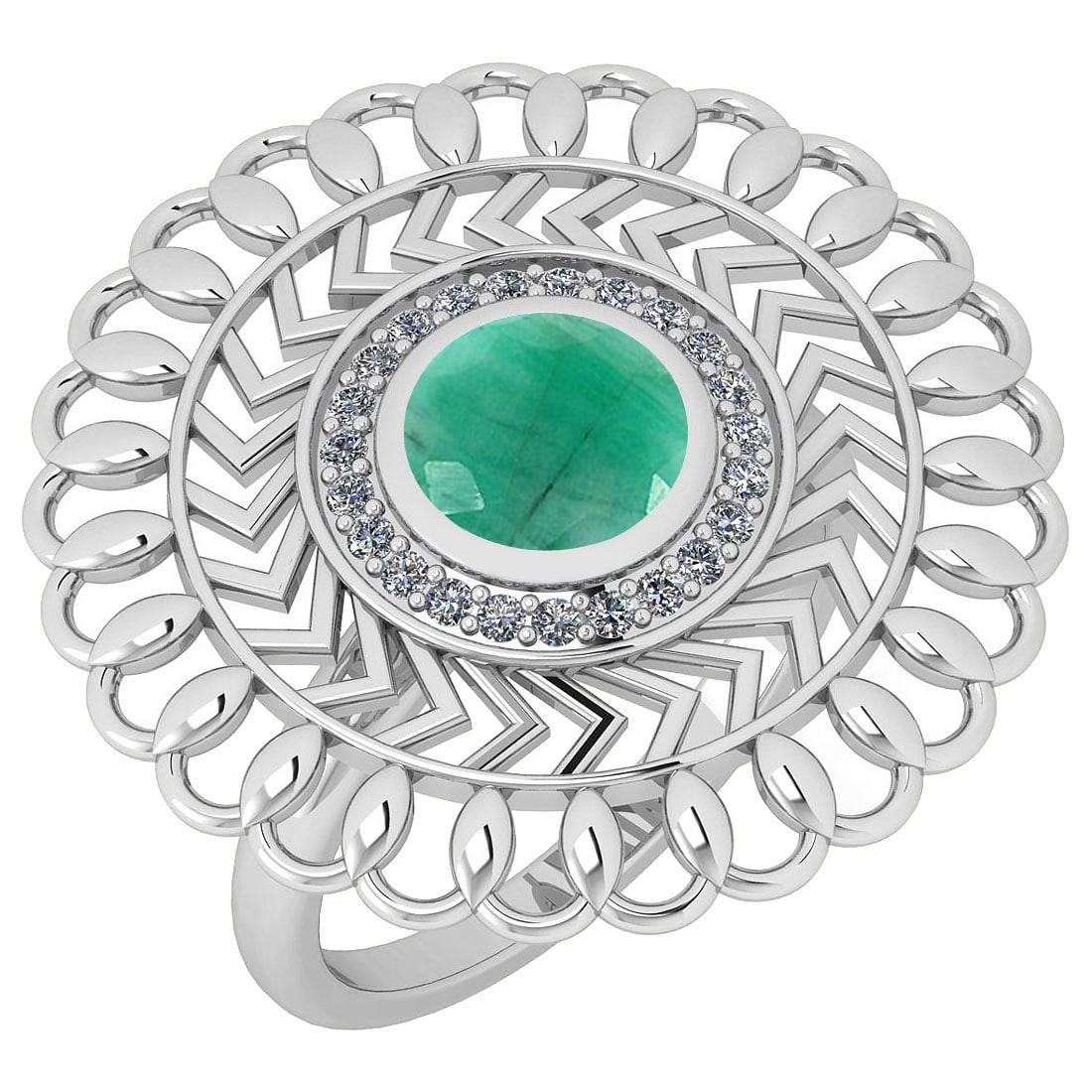 1.43 Ctw I2/I3 Emerald And Diamond 14K White Gold Antiq: 1.43 Ctw I2/I3 Emerald And Diamond 14K White Gold Antique Style Wedding Ring -- Center Stone Weight ; 1.25 Ctw ( Round Cut ) Stone Color :Emerald Color Stone Setting ; Bezel Side Stone Weight of Ctw ;