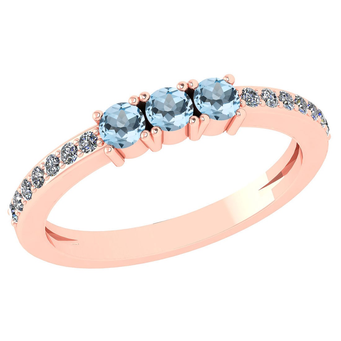 Certified 0.23 Ctw Aquamarine And Diamond 14k Rose Halo: Certified 0.23 Ctw Aquamarine And Diamond 14k Rose Halo Gold Ring -- Center Stone Weight ; 0.09 Ctw (3 Pcs Round) Center Stone Color :Aquamarine Center Stone Setting ; Prong Side Stone (1.mm 14 Pcs Ro