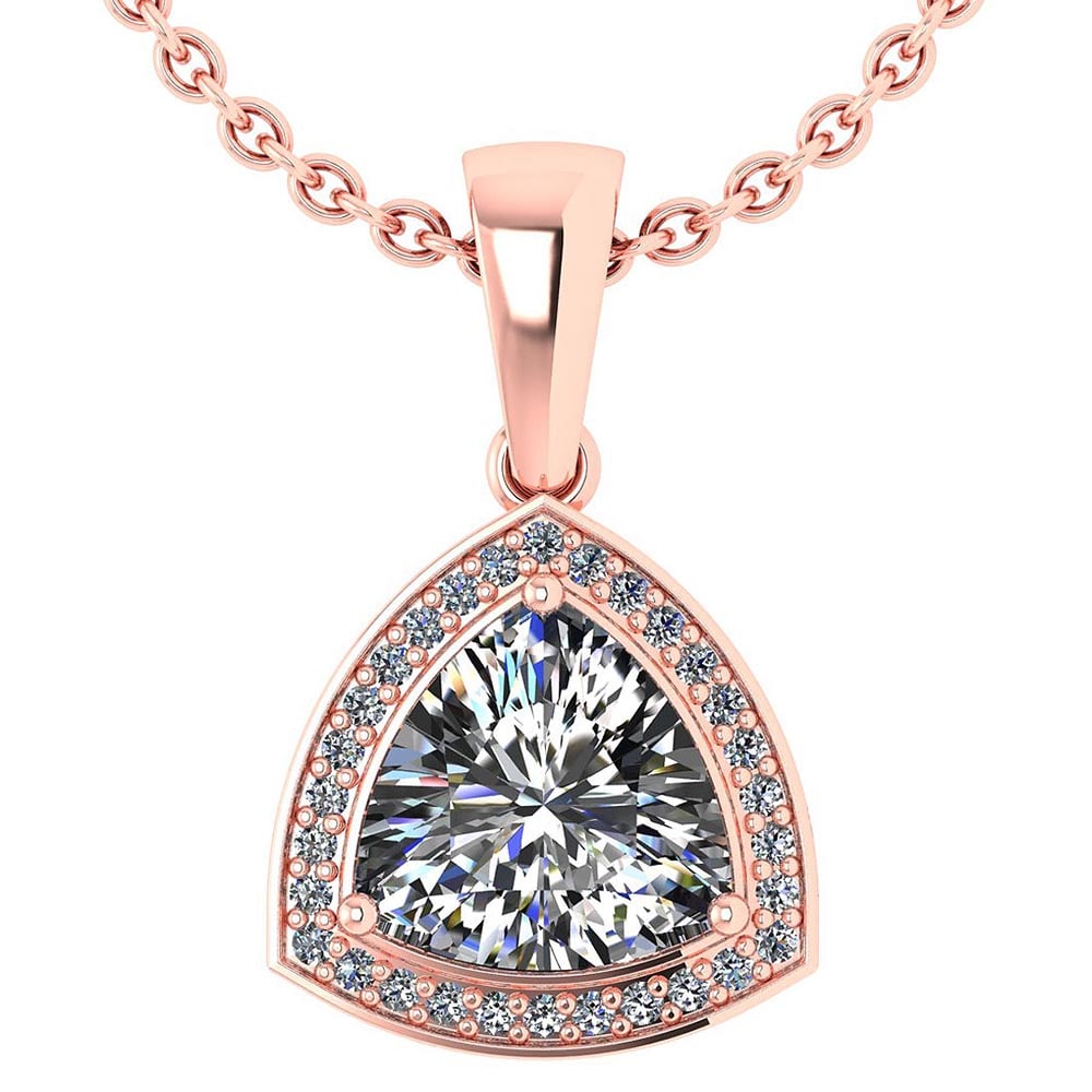 .65 Ctw Diamond 14k Rose Gold Necklaces VS/SI1: .65 Ctw Diamond 14k Rose Gold Necklaces VS/SI1 -- Center Stone Approx Weight: .50 Ctw (1 Pcs Trillion) Center Stone Color: White G-H Diamond Stone Clarity: VS/SI1 Center Stone Setting ; Prong Side Sto