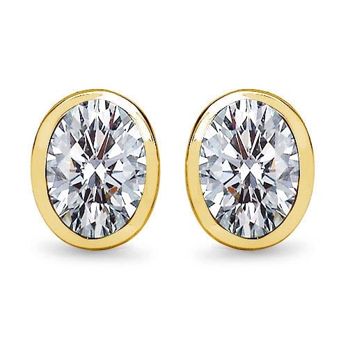 Certified 1.00 CTW Oval Diamond 14K Yellow Gold Earring: Certified 1.00 CTW Oval Diamond 14K Yellow Gold Earring -- Total Weight Of 2 Pcs. 1.00 CTW Round Center Stone Clarity:SI2- I1 Center Stone Color G-H : White Diamond Stone Setting ;Bezel 14K Yellow Gol