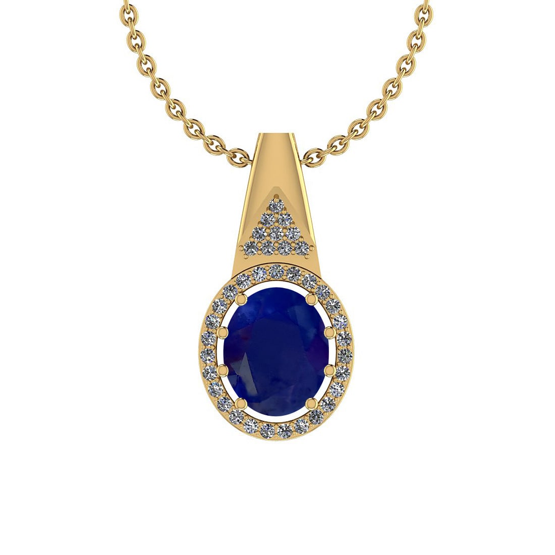 Certified 3.87 Ctw Blue Sapphire And Diamond SI2/I1 14K: Certified 3.87 Ctw Blue Sapphire And Diamond SI2/I1 14K Yellow Gold Pendant -- Center Stone Approx Weight: 3.50 Ct (1 Pcs Oval Cut) Center Stone Color: Blue Sapphire Center Stone Setting: Prong Side S