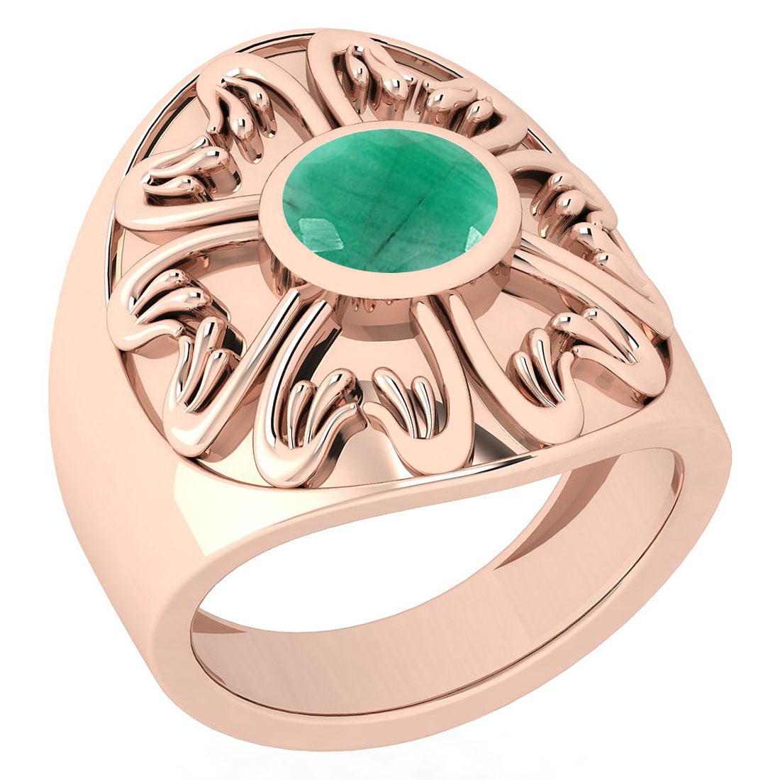 1.25 Ctw Emerald Style Prong Set 14K Rose Gold Antique: 1.25 Ctw Emerald Style Prong Set 14K Rose Gold Antique Style Solitaire Ring -- Center Stone Weight : 1.25 Ctw (Round Cut ) Center Stone Color : Emerald Center Stone Setting : Prong Metal Weight : Appr