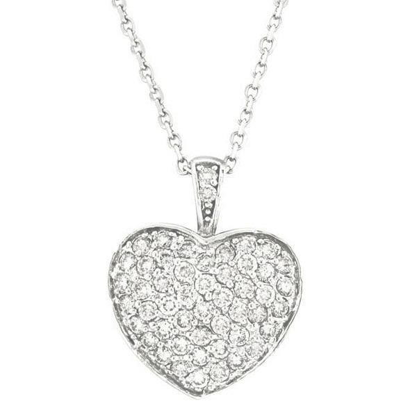 Diamond Puffed Heart Pendant Necklace in 14k White Gold: Diamond Puffed Heart Pendant Necklace in 14k White Gold 1.30ctw -- CENTER STONE; Diamond CENTER STONE CLARITY; SI CENTER STONE COLOR; J-K CENTER STONE SETTING; Prong SIDE STONE CLARITY; SIDE STONE COL