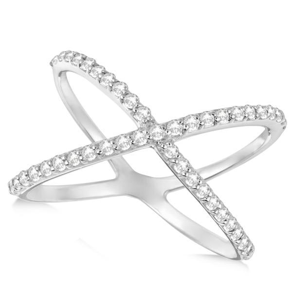 X Shaped Ring with Diamonds, Abstractw Design 14k White: X Shaped Ring with Diamonds, Abstractw Design 14k White Gold 0.50ctw -- CENTER STONE; Diamond CENTER STONE CLARITY; SI1-SI2 CENTER STONE COLOR; J-K CENTER STONE SETTING; Pave SIDE STONE CLARITY; SIDE 