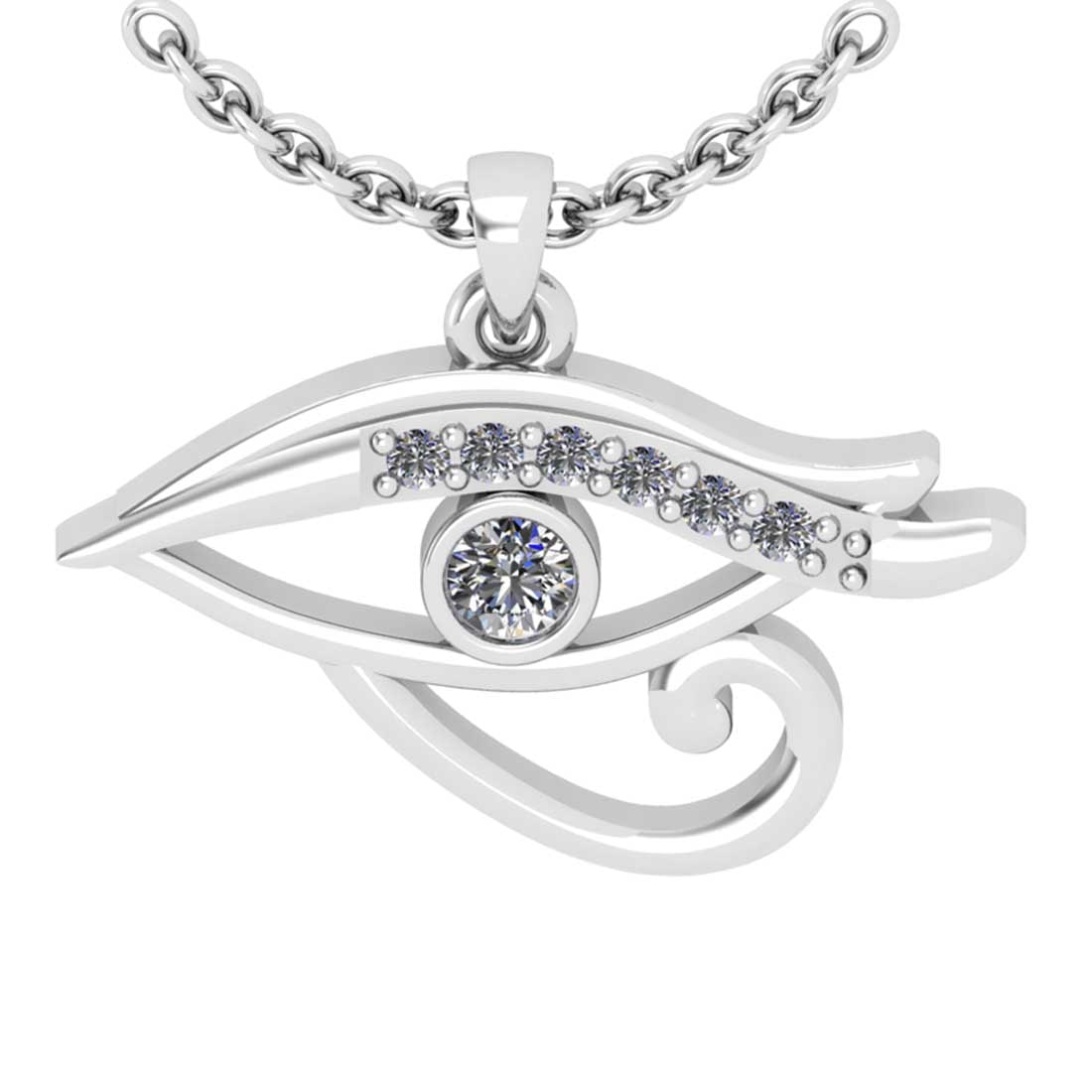 0.06 Ctw SI2/I1Diamond 14K White Gold Eye Pendant Neckl: 0.06 Ctw SI2/I1Diamond 14K White Gold Eye Pendant Necklace -- Total Diamond Weight : 0.06 Ctw (Round cut) Center Diamond Color :- J-K Center Clarity : SI2/I1 Stone Setting : Prong Metal Weight : Appro