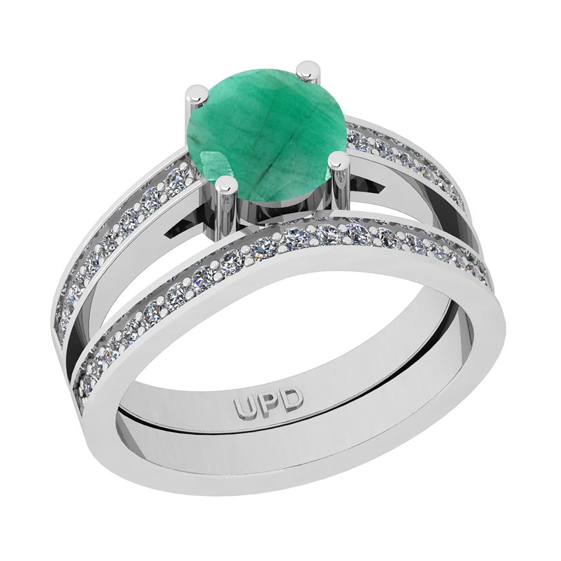 1.67 Ctw SI2/I1 Emerald And Diamond 14K White Gold Brid: 1.67 Ctw SI2/I1 Emerald And Diamond 14K White Gold Bridal Wedding Set Ring -- Center Stone Weight : 1.25 Ctw ( Round Cut) Center Stone Color :-Emerald Stone Setting : Prong Side Stone Weight Of Ctw 0.