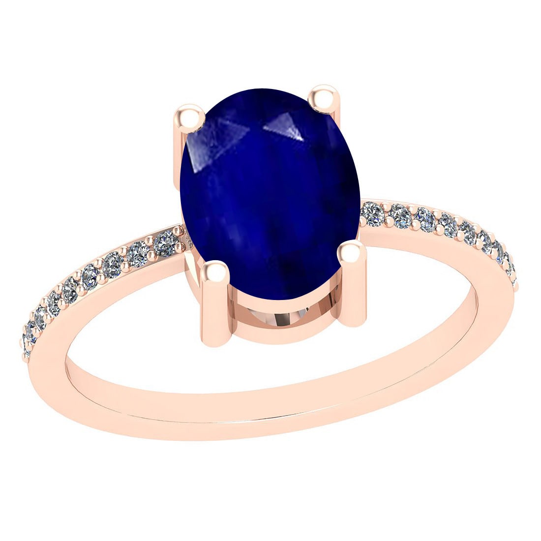 2.10 Ctw I2/I3 Blue Sapphire And Diamond 14K Rose Gold: 2.10 Ctw I2/I3 Blue Sapphire And Diamond 14K Rose Gold Ring -- Color Stone Weight : 2.00 Ctw (1 Psc Oval ) Center Stone Color : Blue Sapphire Center Stone Setting : Prong Side Stone Weight Of Ctw 0.10