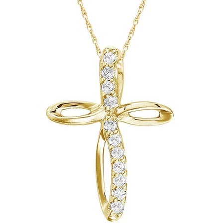 Swirl Diamond Cross Pendant Necklace in 14k Yellow Gold 0.50ctw: Swirl Diamond Cross Pendant Necklace in 14k Yellow Gold 0.50ctw -- CENTER STONE; Diamond CENTER STONE CLARITY; SI CENTER STONE COLOR; J-K CENTER STONE SETTING; Prong SIDE STONE CLARITY; SIDE STONE COL