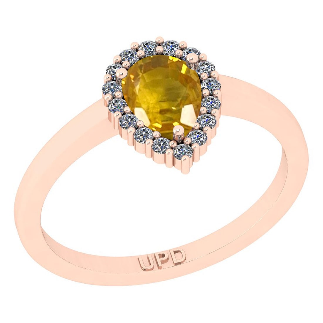 0.91 Ctw I2/I3 Yellow sapphire And Diamond 14K Rose Gold Engagement Ring: 0.91 Ctw I2/I3 Yellow sapphire And Diamond 14K Rose Gold Engagement Ring -- Center Stone Weight : 0.75 Ctw ( Pear Cut) Center Stone Color :-Yellow sapphire Stone Setting : Prong Side Stone Weight Of C