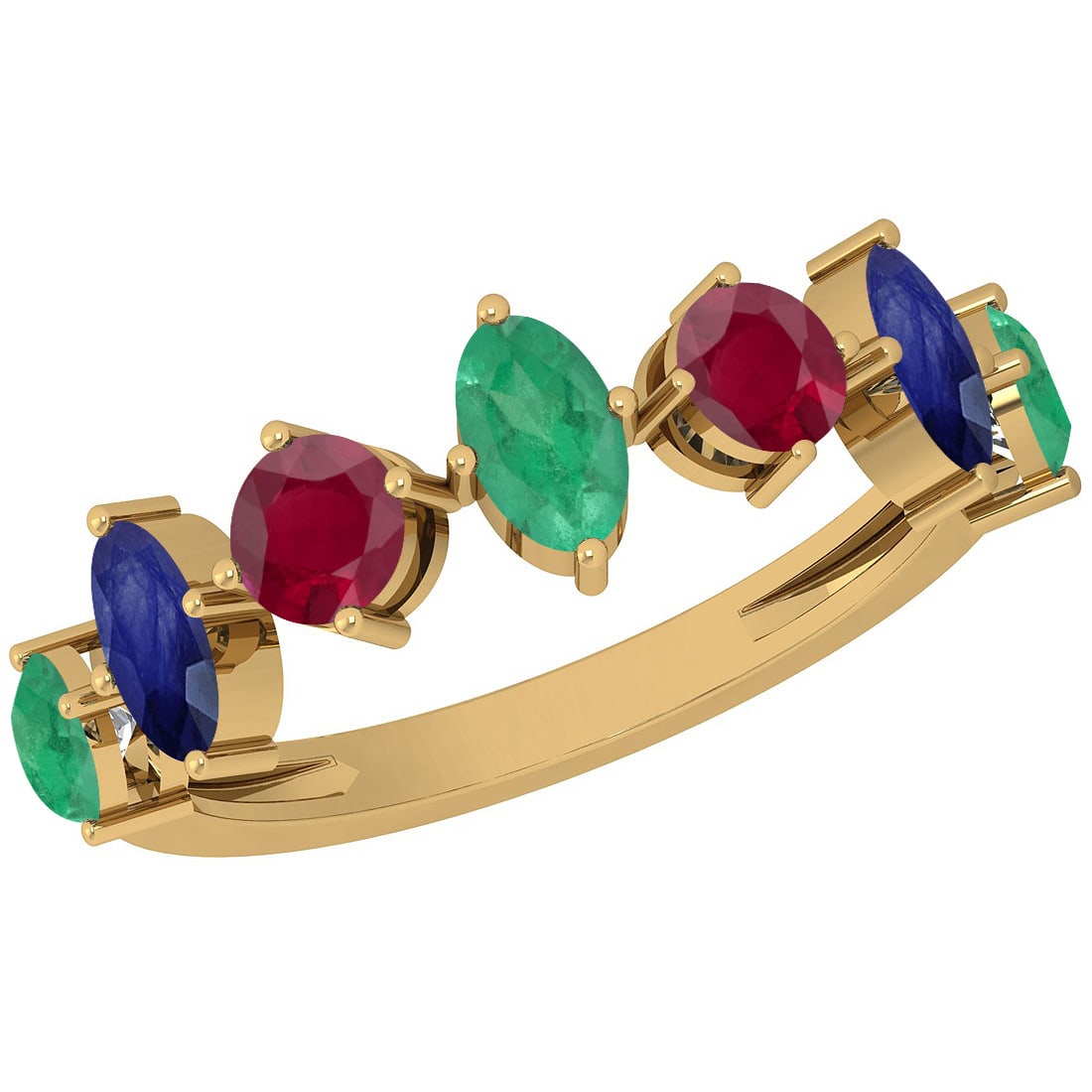 Certified 1.45 Ctw Emerald,Ruby,Blue Sapphire 14K Yellow Gold Ring: Certified 1.45 Ctw Emerald,Ruby,Blue Sapphire 14K Yellow Gold Ring -- Center Stone Approx Weight: 1.45 Ctw (Round & Oval) Center Stone Color: Emerald,Ruby,Blue Sapphire Center Stone Setting: Prong Met