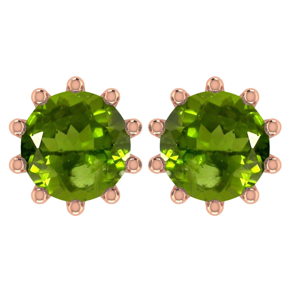 2.00 Ctw SI2/I1 Peridot 14K Rose Gold Stud Earring: 2.00 Ctw SI2/I1 Peridot 14K Rose Gold Stud Earring -- Center Stone Weight ; 2.00 Ctw ( 2 Pcs Round) Center Stone Color : Peridot Center Stone Setting ; Prong Metal Weight : Approx 1.80 Gram 14K Rose G