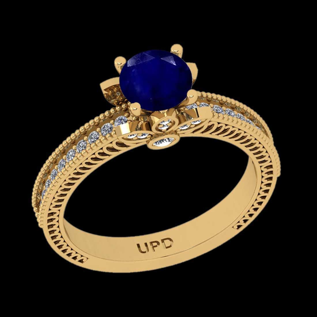1.27 Ctw VS/SI1 Blue Sapphire And Diamond 14K Yellow Gold Engagement Ring: 1.27 Ctw VS/SI1 Blue Sapphire And Diamond 14K Yellow Gold Engagement Ring -- Center Stone Weight : 1.00 Ctw ( Round Cut) Center stone Color :- Blue Sapphire Center Stone Setting : Prong Side Stone Wei