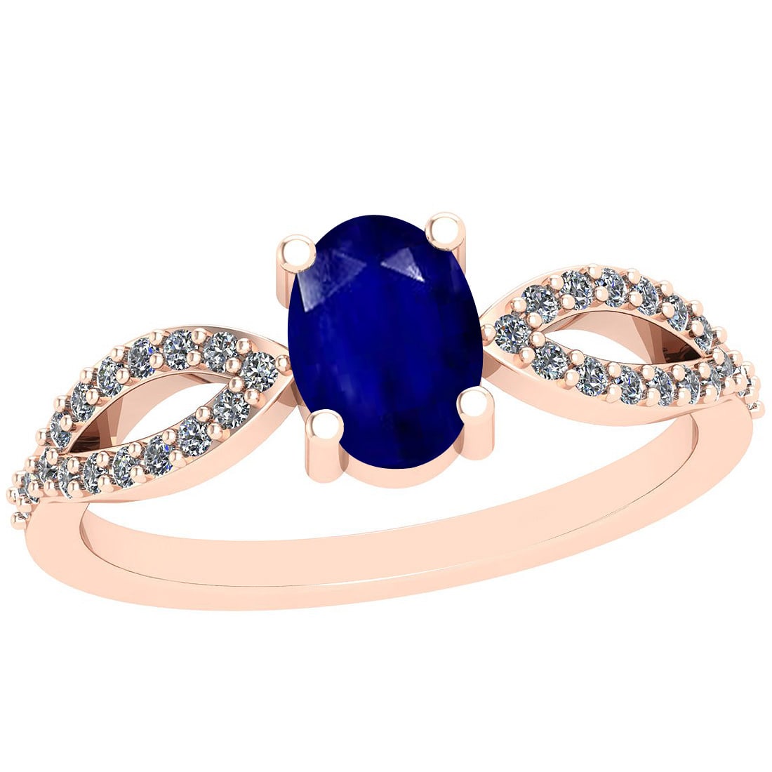 0.64 Ctw I2/I3 Blue Sapphire And Diamond 14K Rose Gold Ring: 0.64 Ctw I2/I3 Blue Sapphire And Diamond 14K Rose Gold Ring -- Color Stone Weight : 0.50 Ctw (1 Psc Oval ) Center Stone Color : Blue Sapphire Center Stone Setting : Prong Side Stone Weight Of Ctw 0.14
