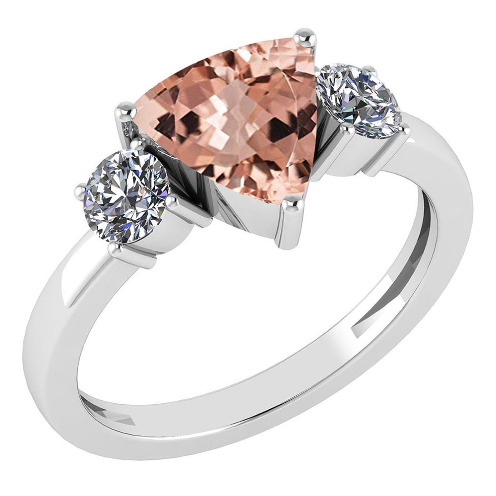 Certified 2.25 Ctw Morganite And Diamond Ladies Fashion Halo Ring 14k White Gold (VS/SI1) MADE IN: Certified 2.25 Ctw Morganite And Diamond Ladies Fashion Halo Ring 14k White Gold (VS/SI1) MADE IN USA -- Center Stone Weight ; 1.75 Ctw (1 Pcs Trillion) Center Stone Color: Morganite Center Stone Sett