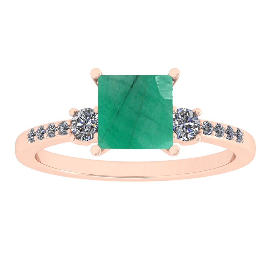1.53 Ctw VS/SI1 Emerald And Diamond 14K Rose Gold Cocktail Ring: 1.53 Ctw VS/SI1 Emerald And Diamond 14K Rose Gold Cocktail Ring -- Center Stone Weight : 1.25 Ctw ( Princess Cut ) Center Stone Color : Emerald Stone Setting : Prong Side Diamond Weight Of Ctw 0.28 Ct