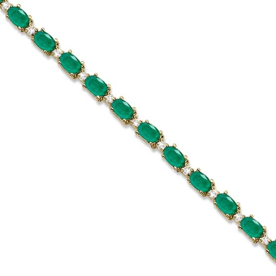 Emerald and Diamond Tennis Bracelet 14k Yellow Gold 12.00ctw: Emerald and Diamond Tennis Bracelet 14k Yellow Gold 12.00ctw -- CENTER STONE; Emerald CENTER STONE CLARITY; CENTER STONE COLOR; Green CENTER STONE SETTING; Prong SIDE STONE CLARITY; SI SIDE STONE COLO