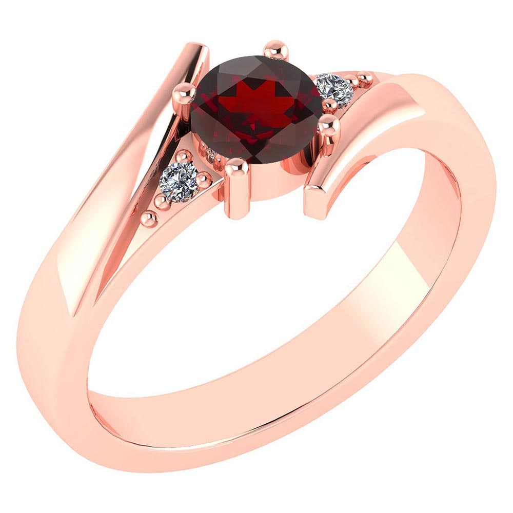 Certified 0.48 Ctw Garnet And Diamond 14k Rose Gold Ring: Certified 0.48 Ctw Garnet And Diamond 14k Rose Gold Ring -- Center Stone Weight ; 0.45 Ctw (1 Pcs Round) Center Stone Color: Garnet Center Stone Setting ; Prong Side Stone (1.6 mm 2Pcs Round Diamond) 