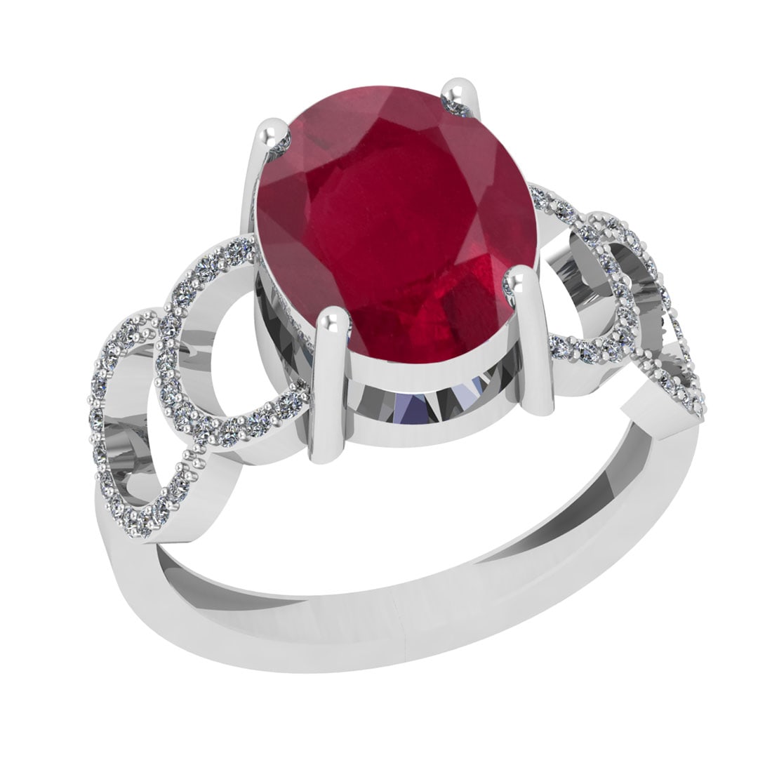 3.22 Ctw SI2/I1 Ruby And Diamond 14K White Gold Ring: 3.22 Ctw SI2/I1 Ruby And Diamond 14K White Gold Ring -- Color Stone Weight : 3.00 Ctw (Oval Cut ) Center Stone Color : Ruby Center Stone Setting : Prong Side Stone Weight Of Ctw 0.22 Ctw Side Stone Co