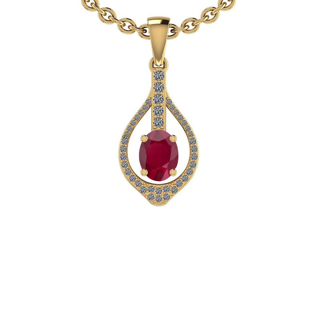 1.07 Ctw SI2/I1 Ruby And Diamond 14K Yellow Gold Vintage Style Pendant: 1.07 Ctw SI2/I1 Ruby And Diamond 14K Yellow Gold Vintage Style Pendant -- Center Stone Weight : 0.75 Ctw (Oval Cut) Center Stone Color :-Ruby Center Stone Setting : Prong Side Stone Weight Of Ctw 0.32