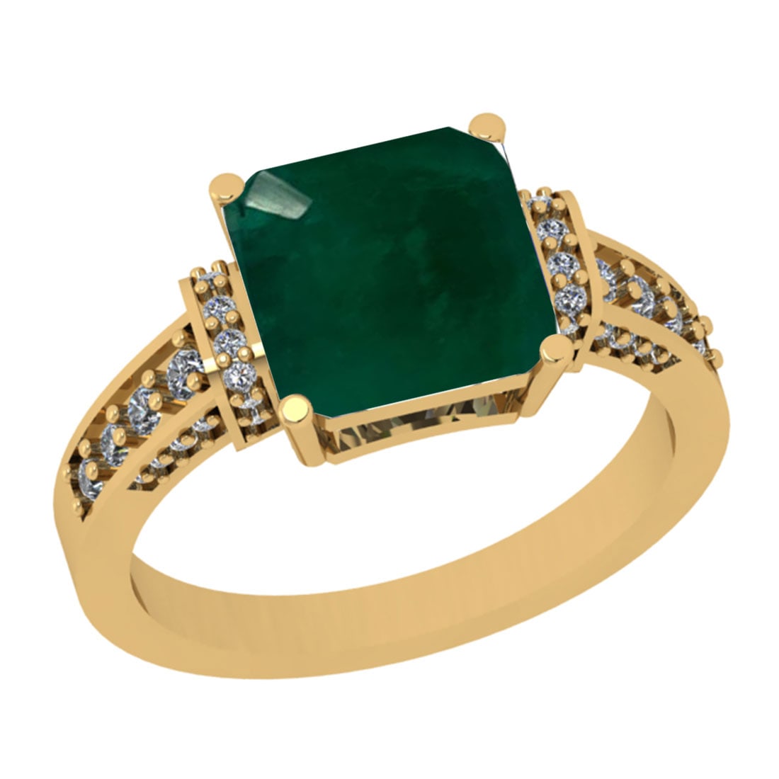 2.55 Ctw VS/SI1 Emerald And Diamond 18K Yellow Gold Engagement Ring: 2.55 Ctw VS/SI1 Emerald And Diamond 18K Yellow Gold Engagement Ring -- Center Stone Weight : 2.31 Ctw (1 Psc Emerald Cut ) Center Stone Color : Emerald Center Stone Setting : Prong Side Stone Weight O